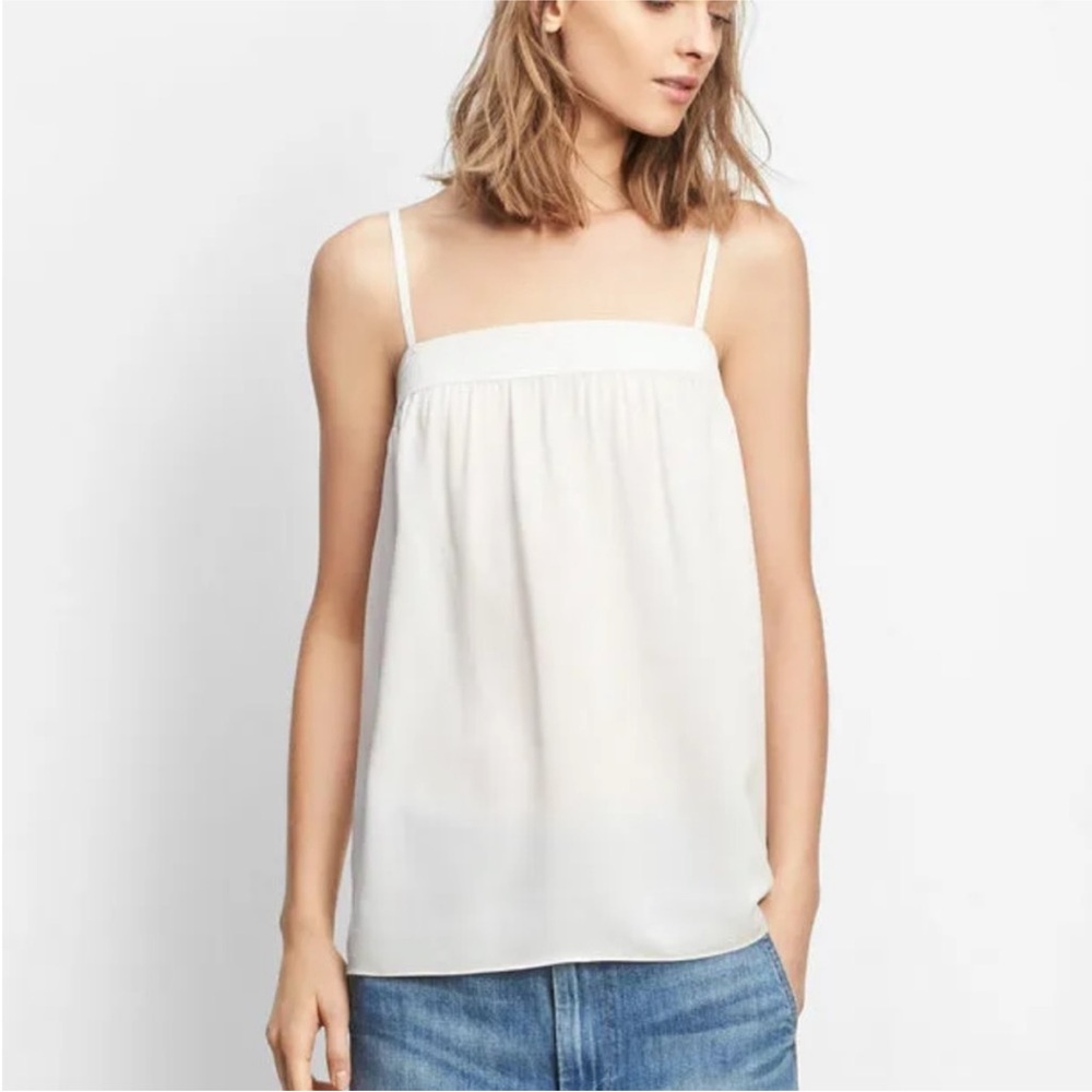 VINCE 100% Silk Cream Embroidered Loose Fit Slouchy Camisole Tank Size S